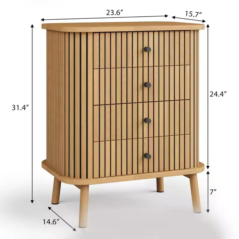 Cassettiera 4/6 cassetti marrone naturale, con maniglie nere opache, gambe in legno, per 1 persona