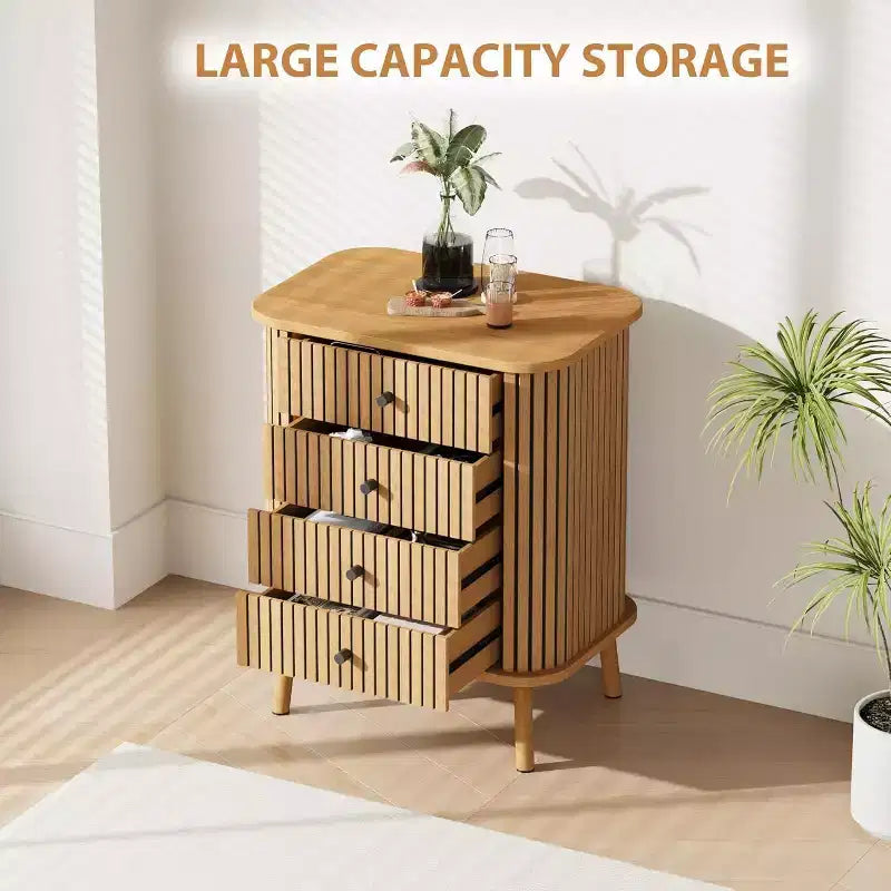 Cassettiera 4/6 cassetti marrone naturale, con maniglie nere opache, gambe in legno, per 1 persona