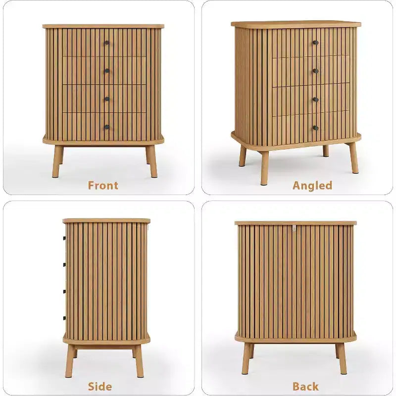 Cassettiera 4/6 cassetti marrone naturale, con maniglie nere opache, gambe in legno, per 1 persona