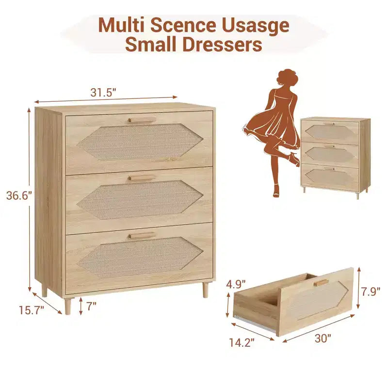 Cassettiera a 3 cassetti in rattan naturale – 1 persona