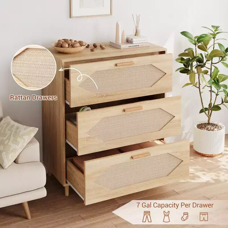 Cassettiera a 3 cassetti in rattan naturale – 1 persona