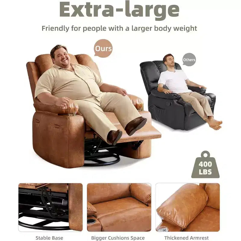 Recliner girevole manuale marrone/caffè/crema/grigio/tortora con riscaldamento e massaggio, sedile singolo
