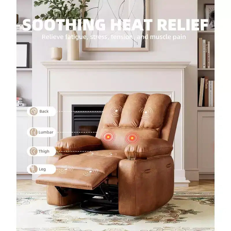 Recliner girevole manuale marrone/caffè/crema/grigio/tortora con riscaldamento e massaggio, sedile singolo