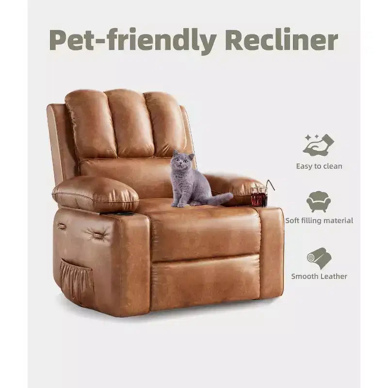 Recliner girevole manuale marrone/caffè/crema/grigio/tortora con riscaldamento e massaggio, sedile singolo