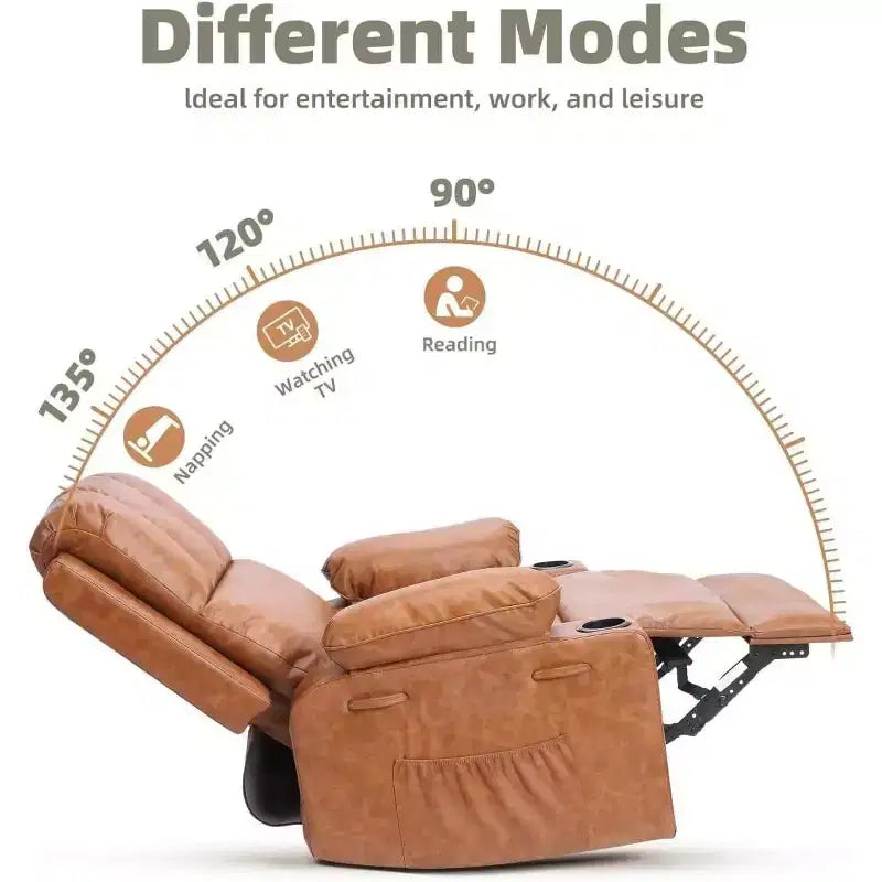 Recliner girevole manuale marrone/caffè/crema/grigio/tortora con riscaldamento e massaggio, sedile singolo