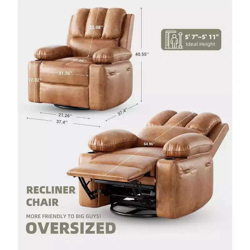 Recliner girevole manuale marrone/caffè/crema/grigio/tortora con riscaldamento e massaggio, sedile singolo