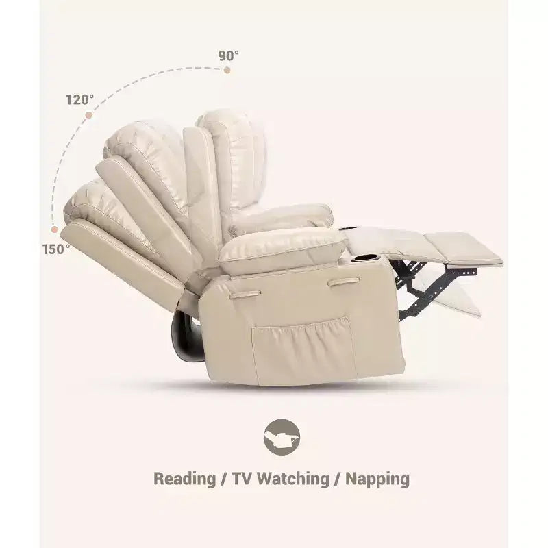 Recliner girevole manuale marrone/caffè/crema/grigio/tortora con riscaldamento e massaggio, sedile singolo