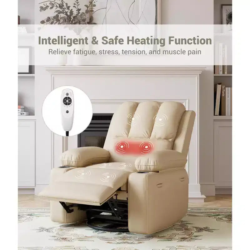 Recliner girevole manuale marrone/caffè/crema/grigio/tortora con riscaldamento e massaggio, sedile singolo