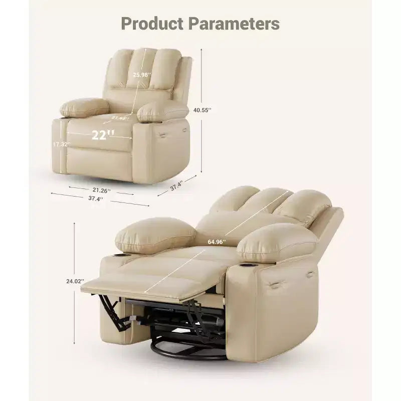 Recliner girevole manuale marrone/caffè/crema/grigio/tortora con riscaldamento e massaggio, sedile singolo