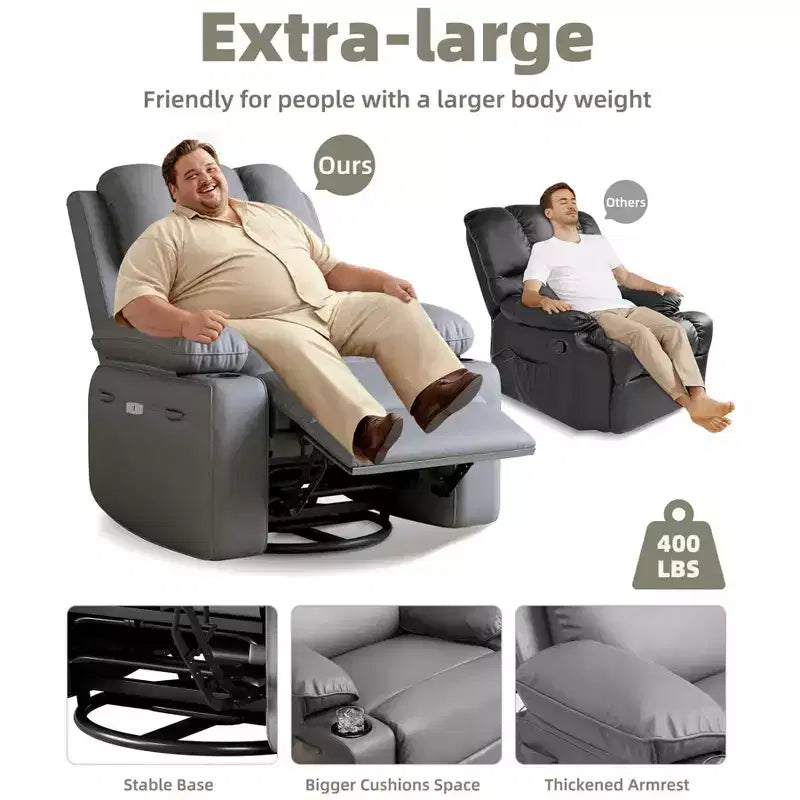 Recliner girevole manuale marrone/caffè/crema/grigio/tortora con riscaldamento e massaggio, sedile singolo