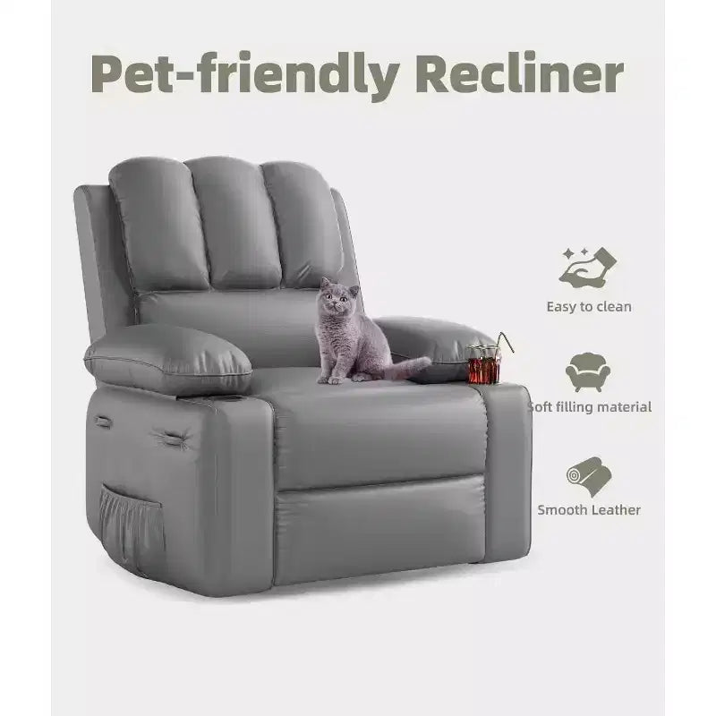 Recliner girevole manuale marrone/caffè/crema/grigio/tortora con riscaldamento e massaggio, sedile singolo