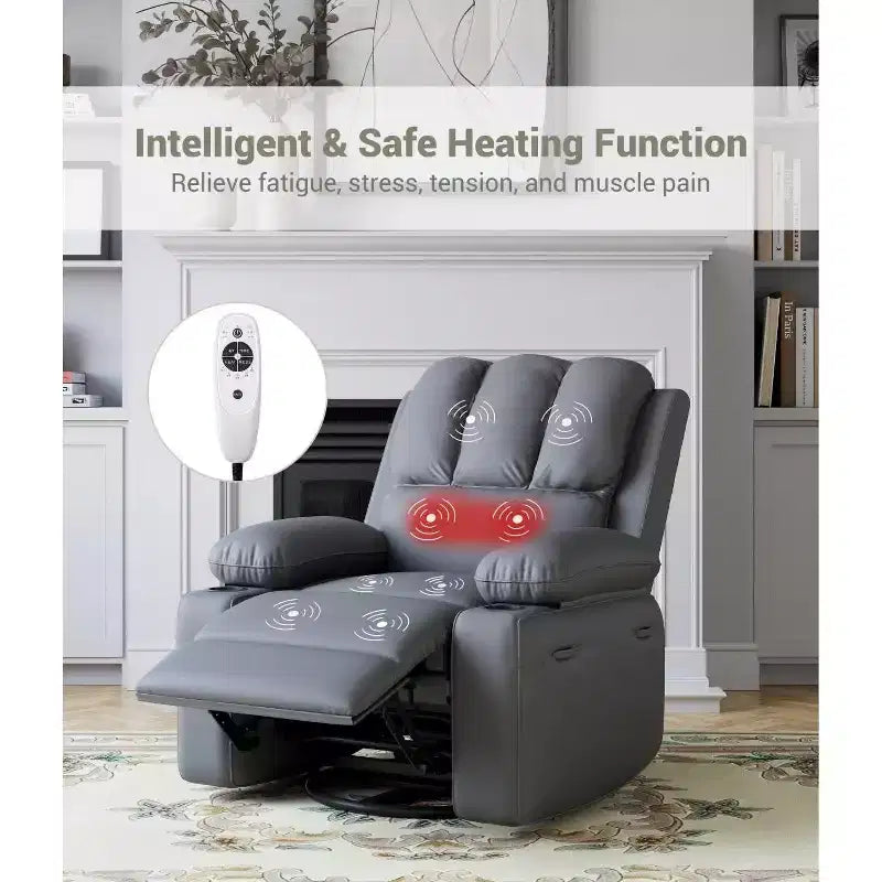 Recliner girevole manuale marrone/caffè/crema/grigio/tortora con riscaldamento e massaggio, sedile singolo