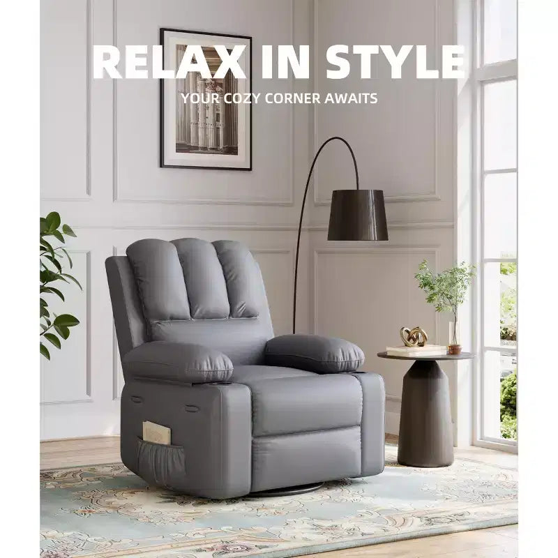 Recliner girevole manuale marrone/caffè/crema/grigio/tortora con riscaldamento e massaggio, sedile singolo