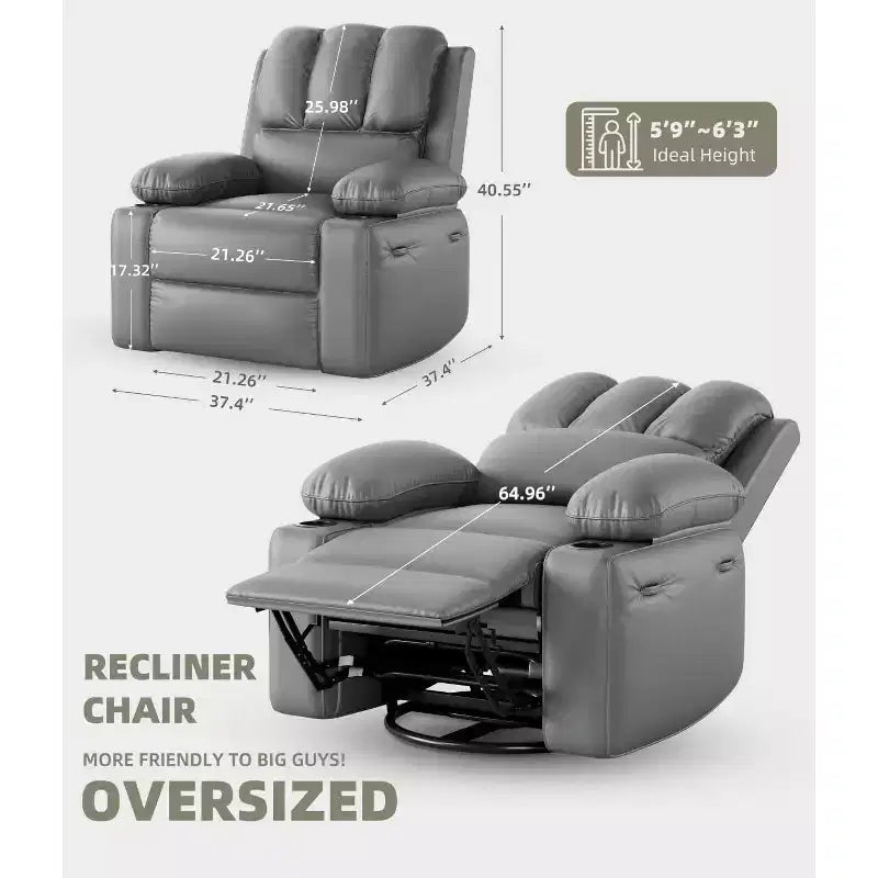 Recliner girevole manuale marrone/caffè/crema/grigio/tortora con riscaldamento e massaggio, sedile singolo