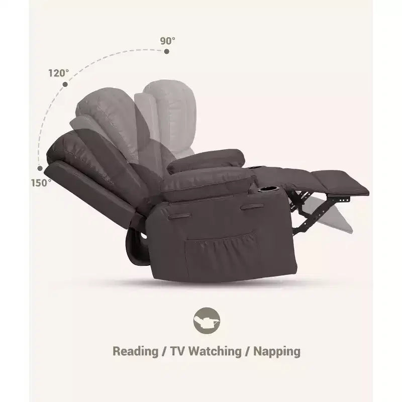 Recliner girevole manuale marrone/caffè/crema/grigio/tortora con riscaldamento e massaggio, sedile singolo