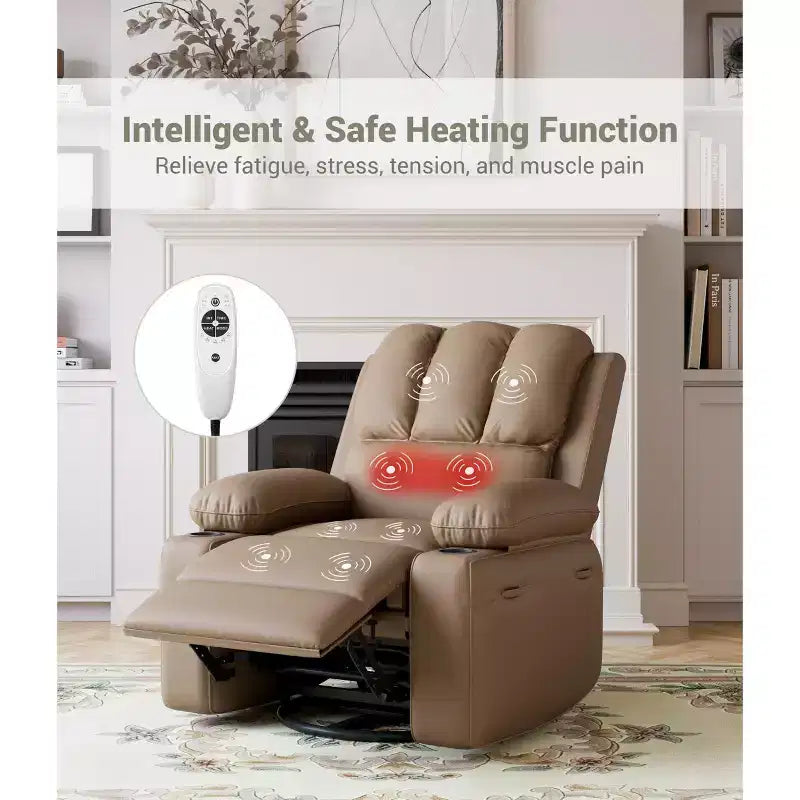 Recliner girevole manuale marrone/caffè/crema/grigio/tortora con riscaldamento e massaggio, sedile singolo