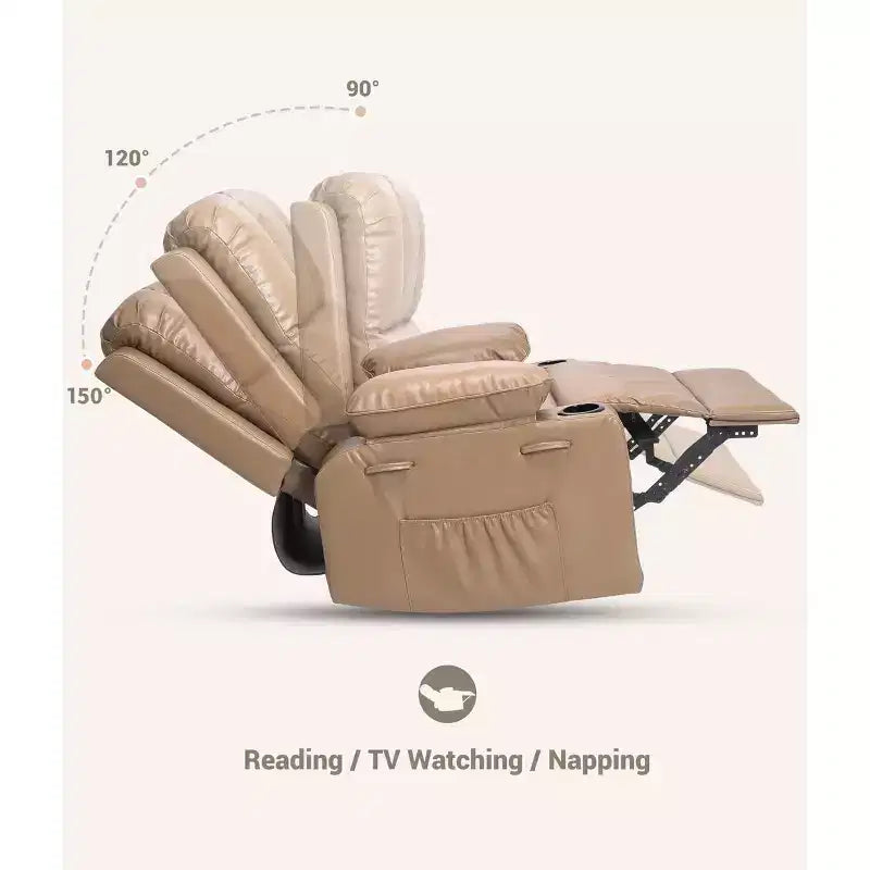 Recliner girevole manuale marrone/caffè/crema/grigio/tortora con riscaldamento e massaggio, sedile singolo