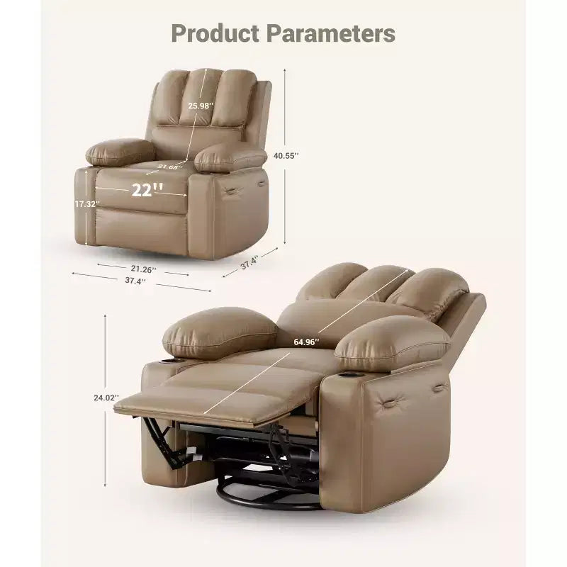 Recliner girevole manuale marrone/caffè/crema/grigio/tortora con riscaldamento e massaggio, sedile singolo
