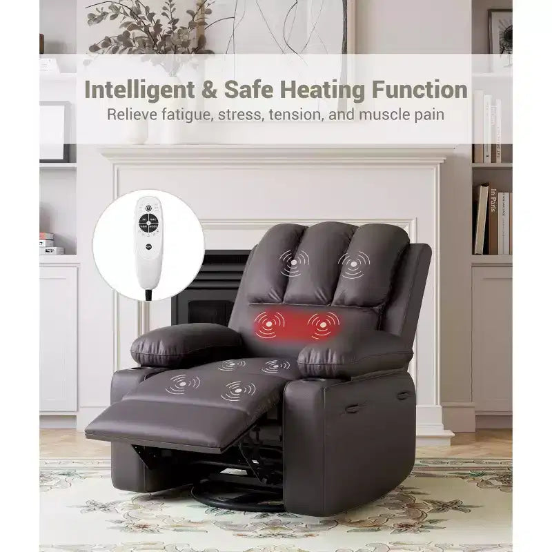 Recliner girevole manuale marrone/caffè/crema/grigio/tortora con riscaldamento e massaggio, sedile singolo