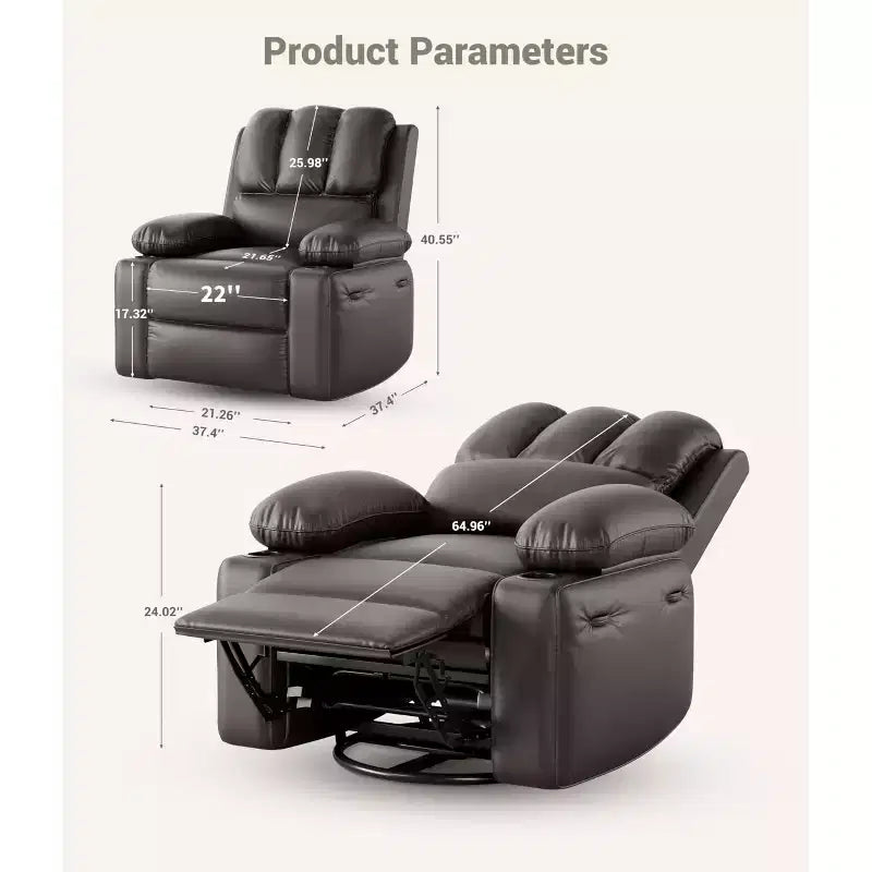 Recliner girevole manuale marrone/caffè/crema/grigio/tortora con riscaldamento e massaggio, sedile singolo