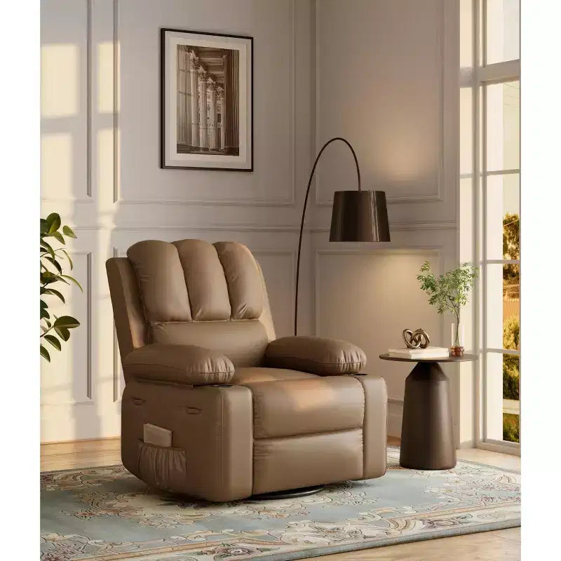 Recliner girevole manuale marrone/caffè/crema/grigio/tortora con riscaldamento e massaggio, sedile singolo