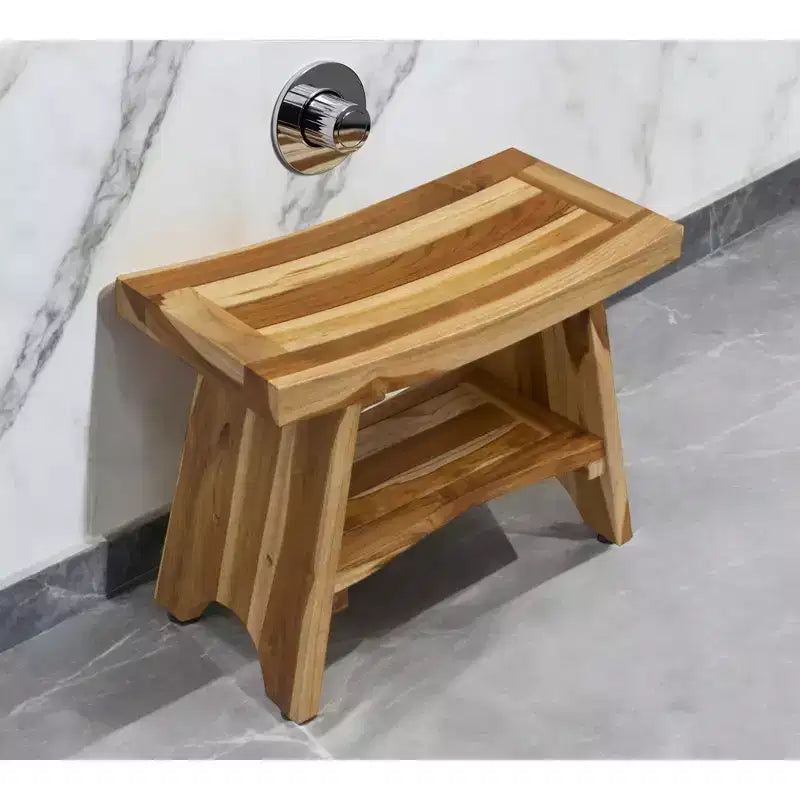 Panchina doccia rettangolare in teak naturale con ripiano, 1 persona