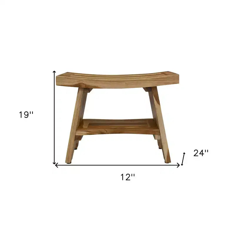Panchina doccia rettangolare in teak naturale con ripiano, 1 persona