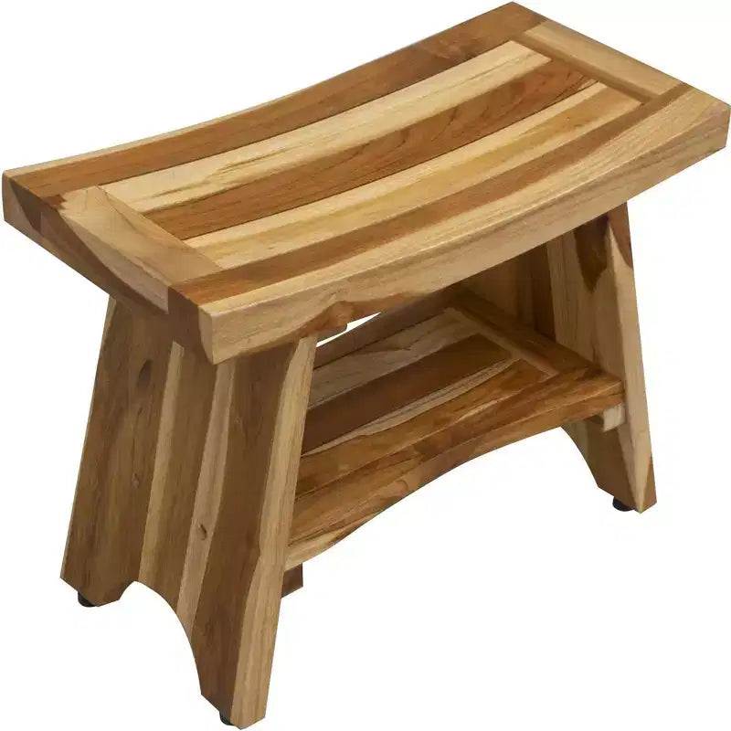 Panchina doccia rettangolare in teak naturale con ripiano, 1 persona