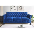 Home Design Casper Velvet Rolled Arm Sofa, Navy Blue