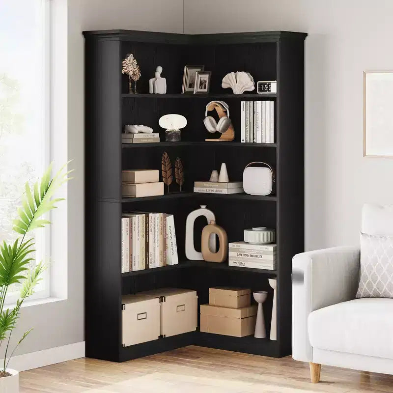 Garvee Corner Bookshelf 72.8 in L-shaped Bookcase Large Farmhouse Bookshelf