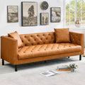81 Leather Sofa Chesterfield - 3 Seater Tufted Couch for Living Room (Cognac Tan)