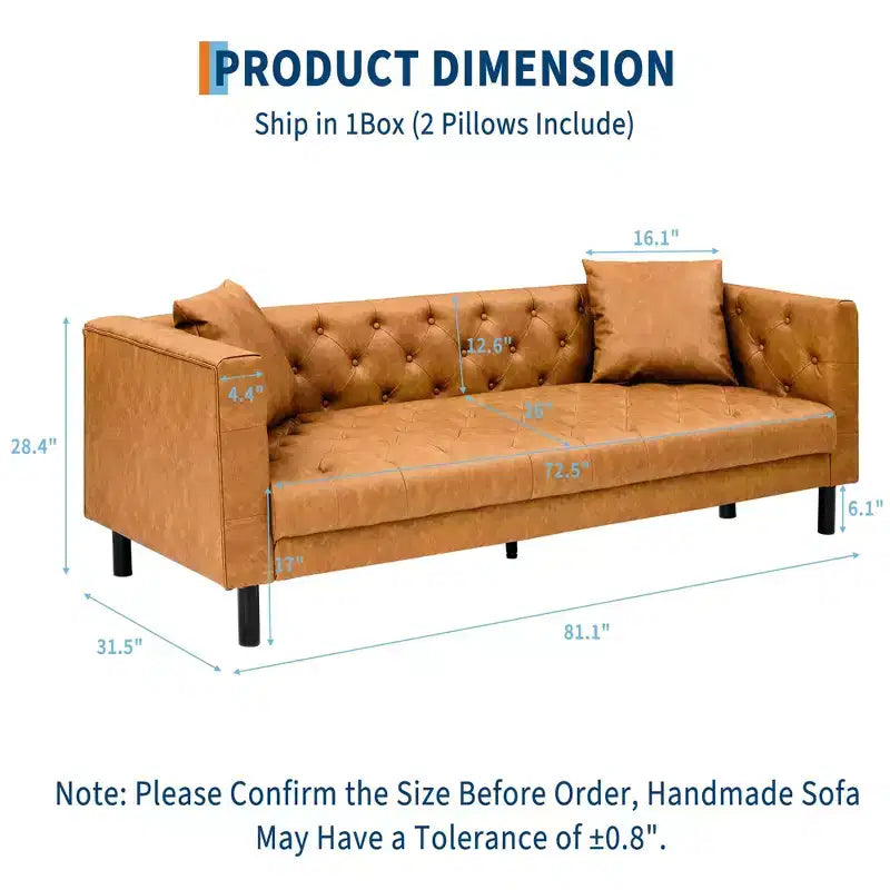 Divano Chesterfield a 3 posti in similpelle color cognac