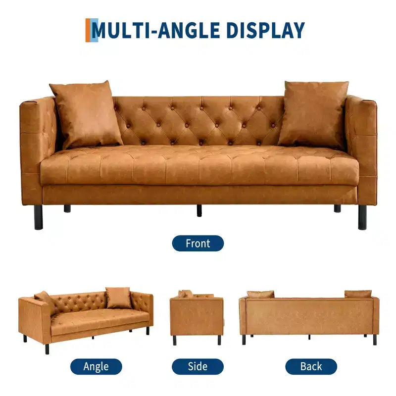 Divano Chesterfield a 3 posti in similpelle color cognac