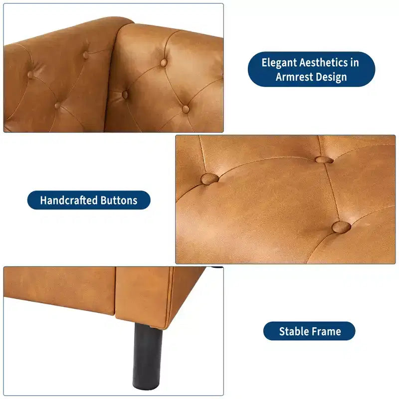 Divano Chesterfield a 3 posti in similpelle color cognac