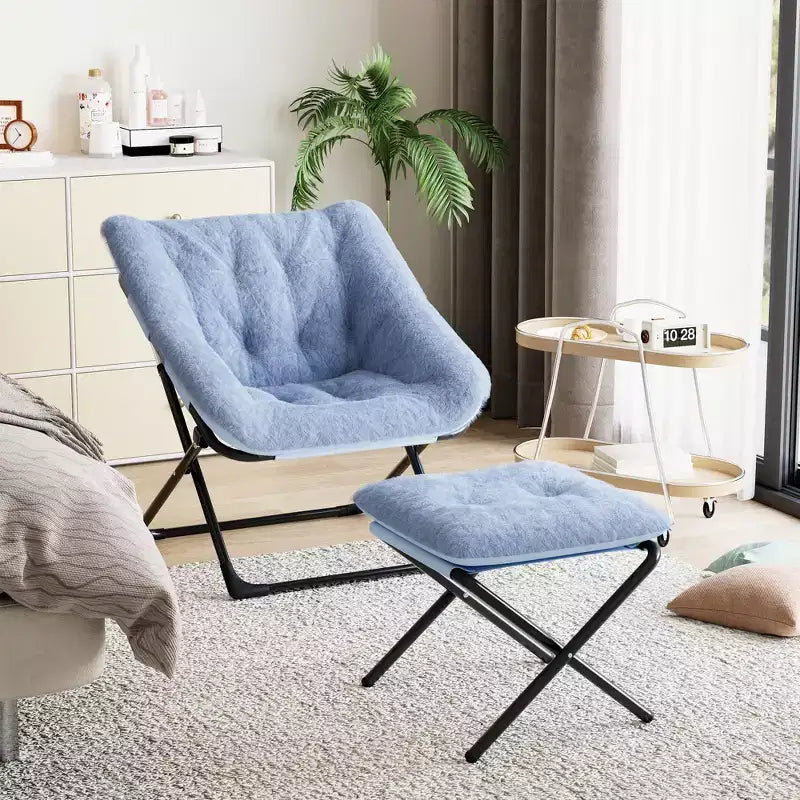 Poltrona lounge pieghevole in pelliccia sintetica, senza braccioli, 1 posto – Beige / Blu / Caffè / Grigio / Rosa