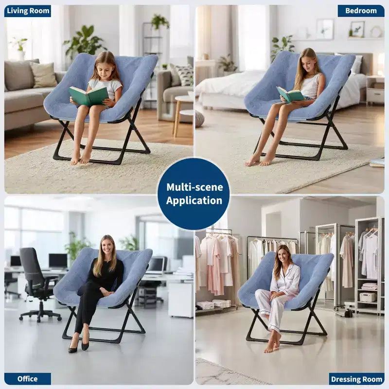 Poltrona lounge pieghevole in pelliccia sintetica, senza braccioli, 1 posto – Beige / Blu / Caffè / Grigio / Rosa