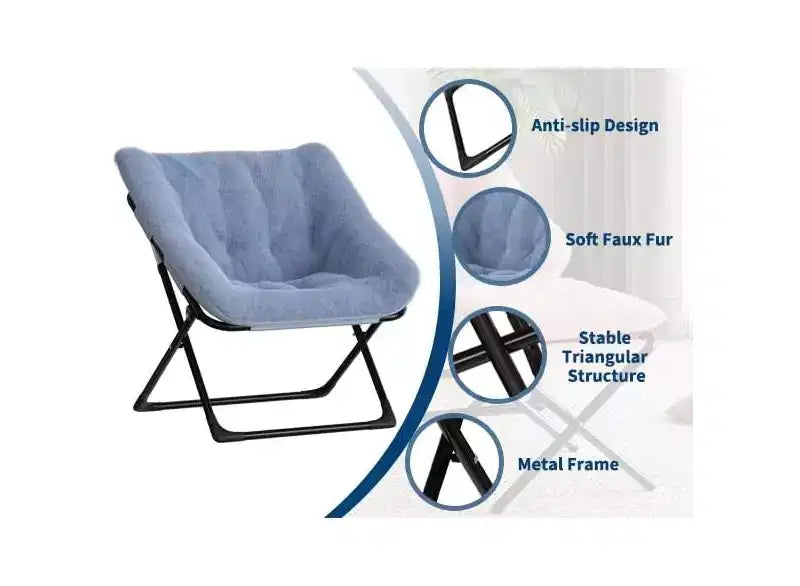 Poltrona lounge pieghevole in pelliccia sintetica, senza braccioli, 1 posto – Beige / Blu / Caffè / Grigio / Rosa