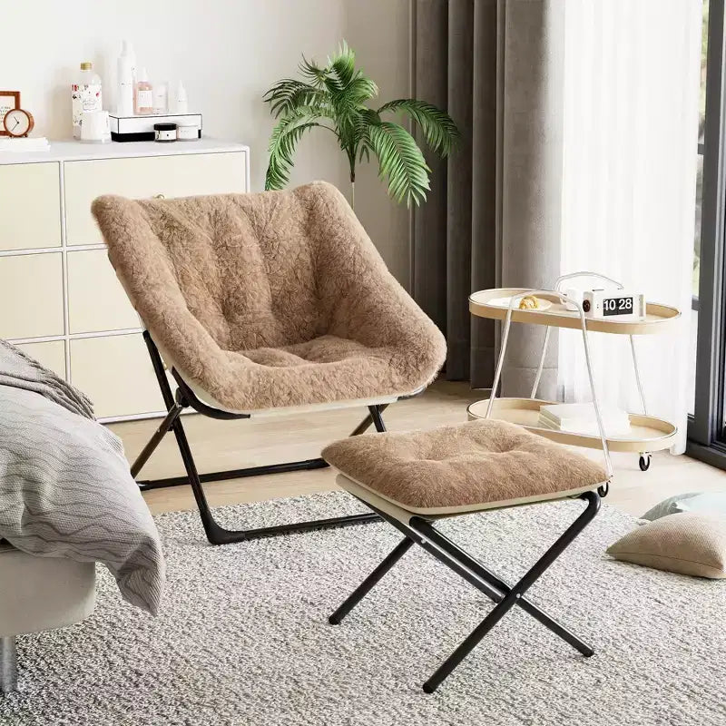 Poltrona lounge pieghevole in pelliccia sintetica, senza braccioli, 1 posto – Beige / Blu / Caffè / Grigio / Rosa