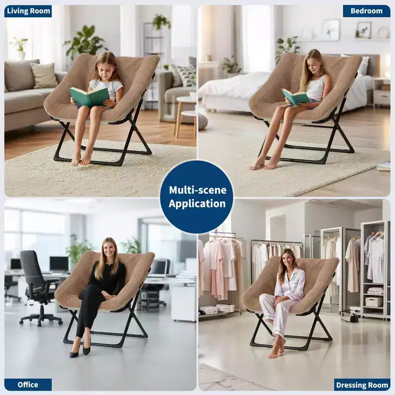 Poltrona lounge pieghevole in pelliccia sintetica, senza braccioli, 1 posto – Beige / Blu / Caffè / Grigio / Rosa