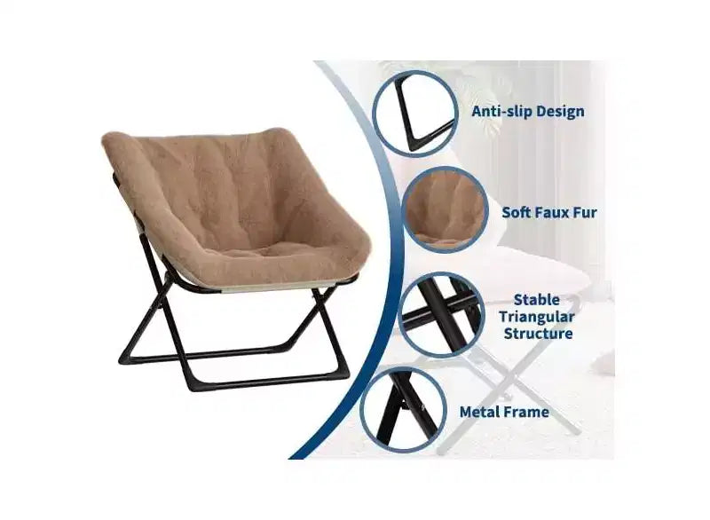 Poltrona lounge pieghevole in pelliccia sintetica, senza braccioli, 1 posto – Beige / Blu / Caffè / Grigio / Rosa