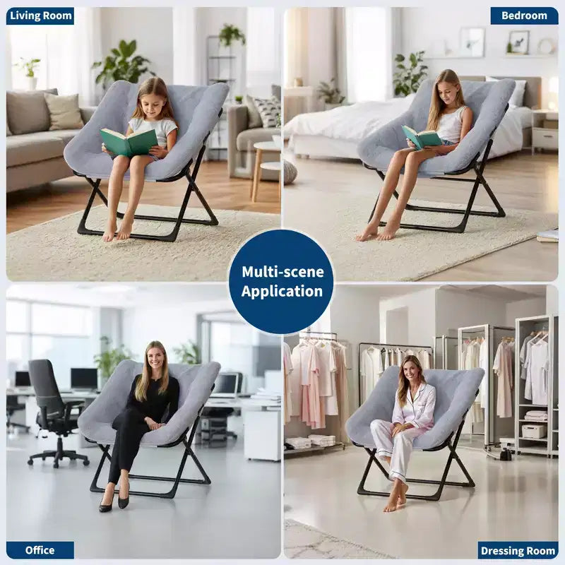 Poltrona lounge pieghevole in pelliccia sintetica, senza braccioli, 1 posto – Beige / Blu / Caffè / Grigio / Rosa