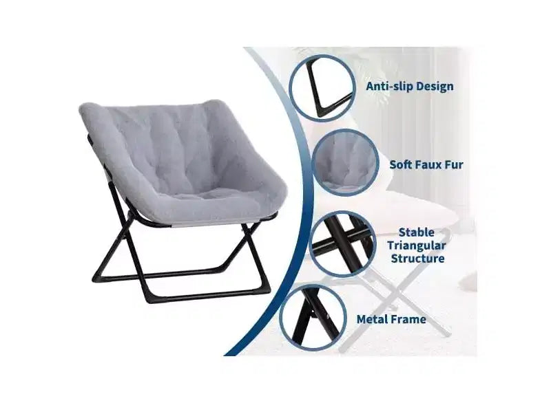 Poltrona lounge pieghevole in pelliccia sintetica, senza braccioli, 1 posto – Beige / Blu / Caffè / Grigio / Rosa