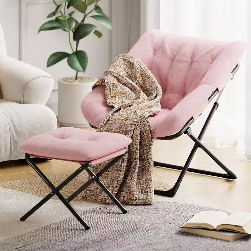 Poltrona lounge pieghevole in pelliccia sintetica, senza braccioli, 1 posto – Beige / Blu / Caffè / Grigio / Rosa