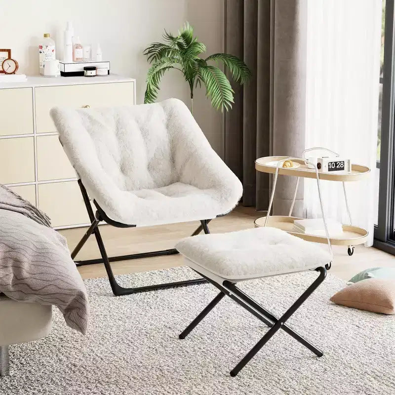 Poltrona lounge pieghevole in pelliccia sintetica, senza braccioli, 1 posto – Beige / Blu / Caffè / Grigio / Rosa