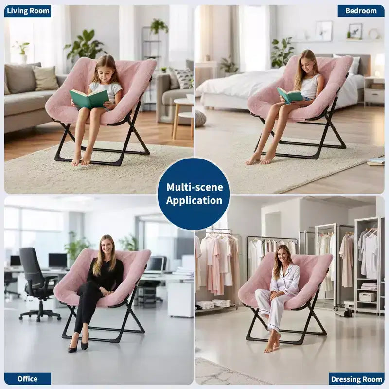 Poltrona lounge pieghevole in pelliccia sintetica, senza braccioli, 1 posto – Beige / Blu / Caffè / Grigio / Rosa