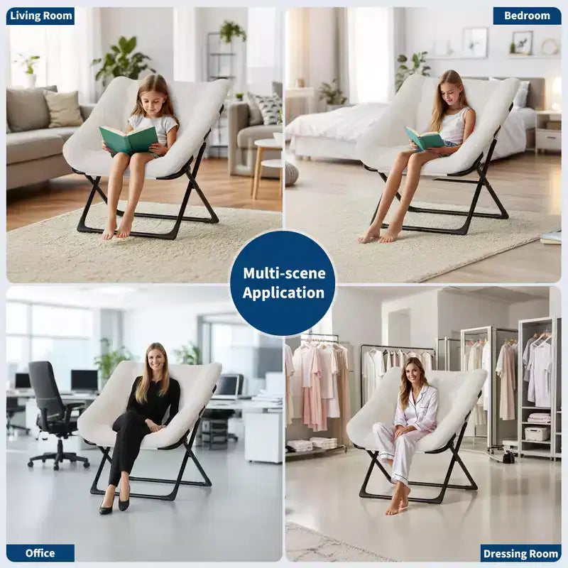 Poltrona lounge pieghevole in pelliccia sintetica, senza braccioli, 1 posto – Beige / Blu / Caffè / Grigio / Rosa