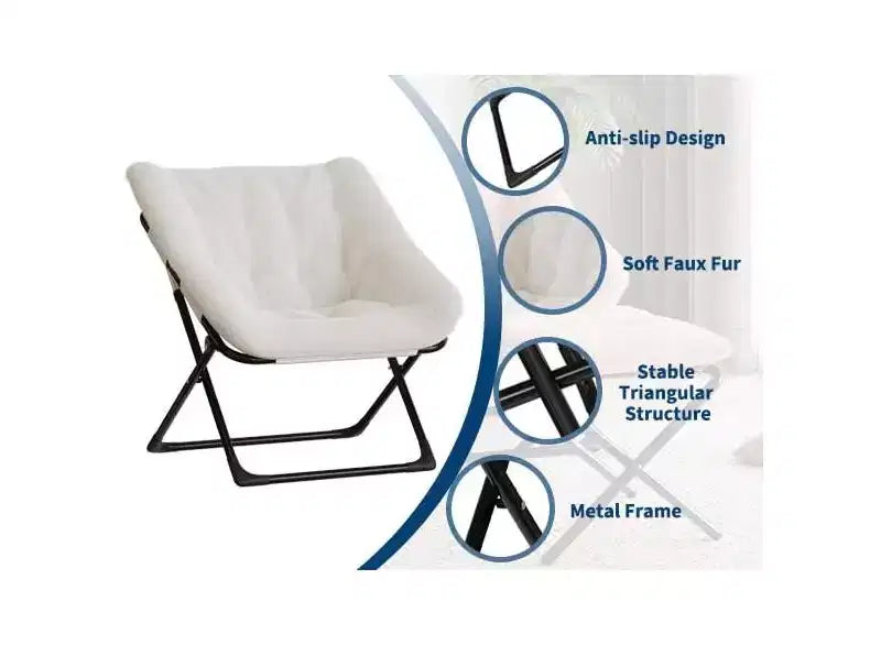 Poltrona lounge pieghevole in pelliccia sintetica, senza braccioli, 1 posto – Beige / Blu / Caffè / Grigio / Rosa