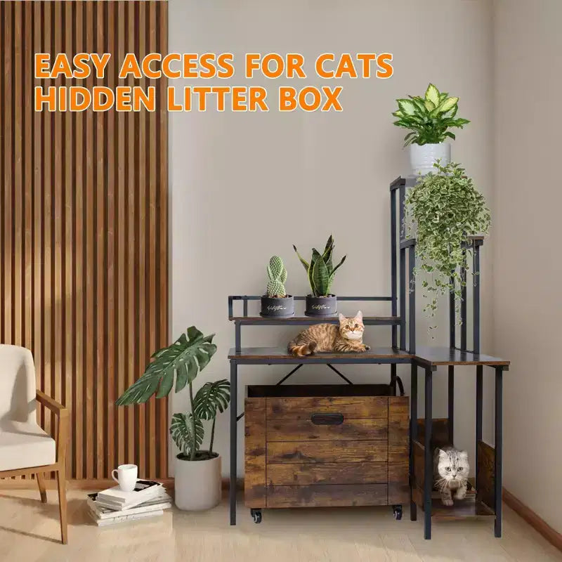 Lettiera Chiusa per Gatti in Legno con Supporto per Fiori, per 1 Gatto
