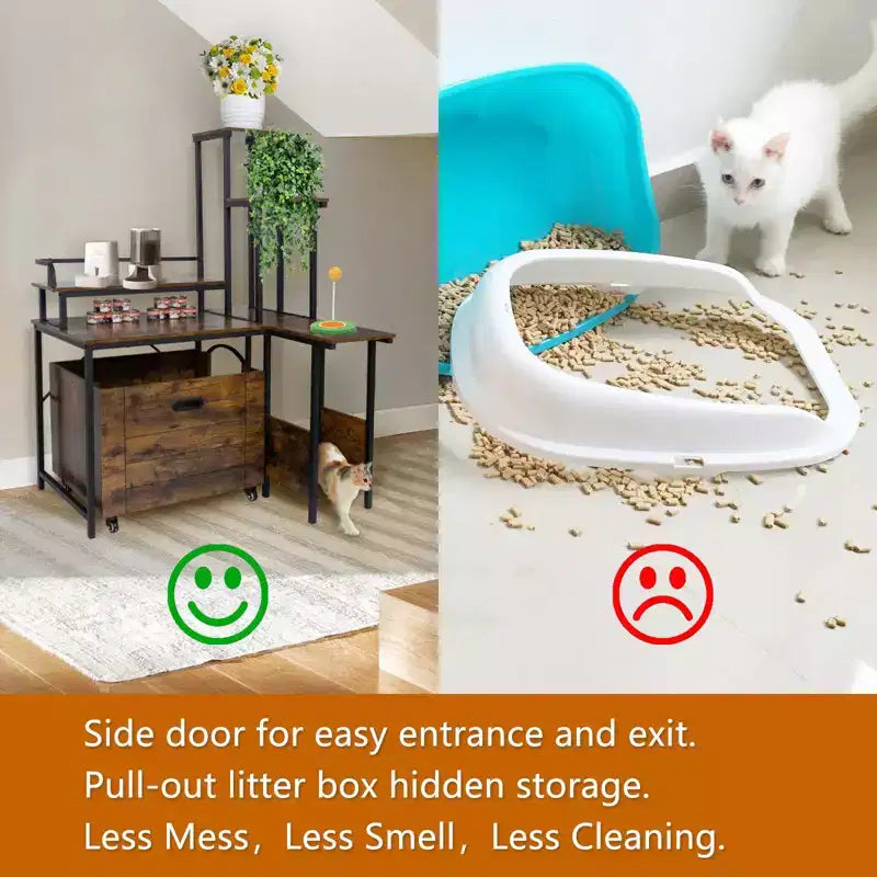 Lettiera Chiusa per Gatti in Legno con Supporto per Fiori, per 1 Gatto