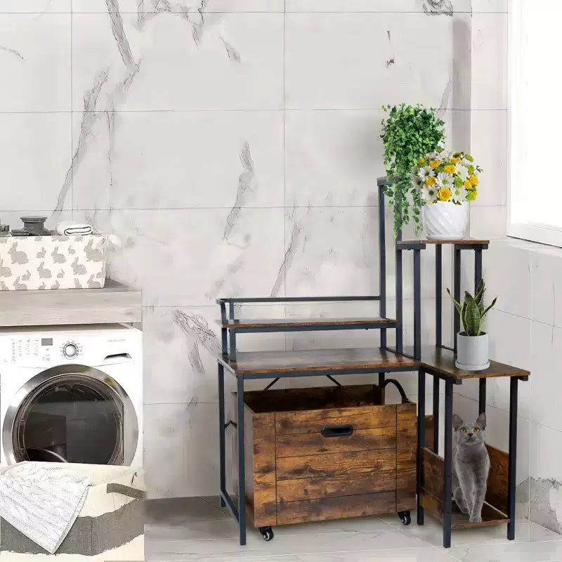 Lettiera Chiusa per Gatti in Legno con Supporto per Fiori, per 1 Gatto